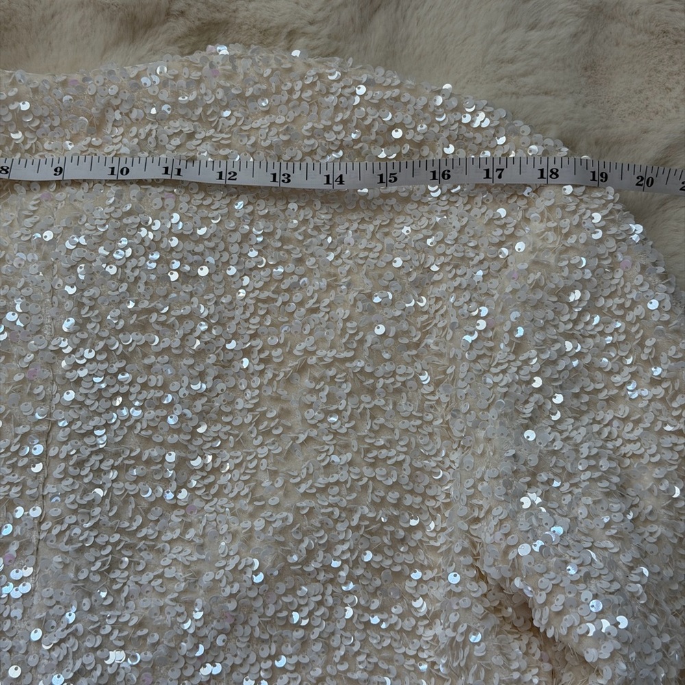H&M Ivory Sparkling Sequin Tie Front Jacket with Black Bows-S - Picture 16 of 16